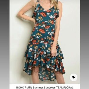 Hayden Teal Floral Spaghetti Strap high/ low Dress Medium